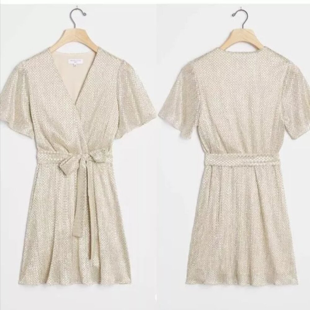 NWT Anthropologie Waverly Grey Fante Shimmer Mini Dress 6